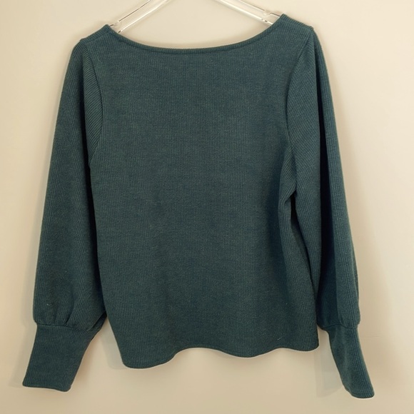 Madewell Ottoman Rib Square Neck Long Sleeve Top in Dark Green - Picture 3 of 3